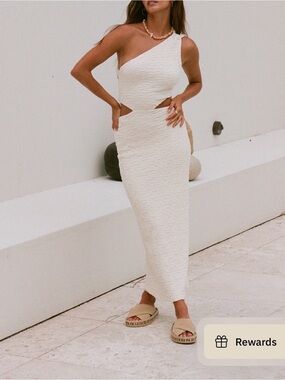 SABO SKIRT Felix Midi Dress White Cream Size M Cutout One Shoulder EUC